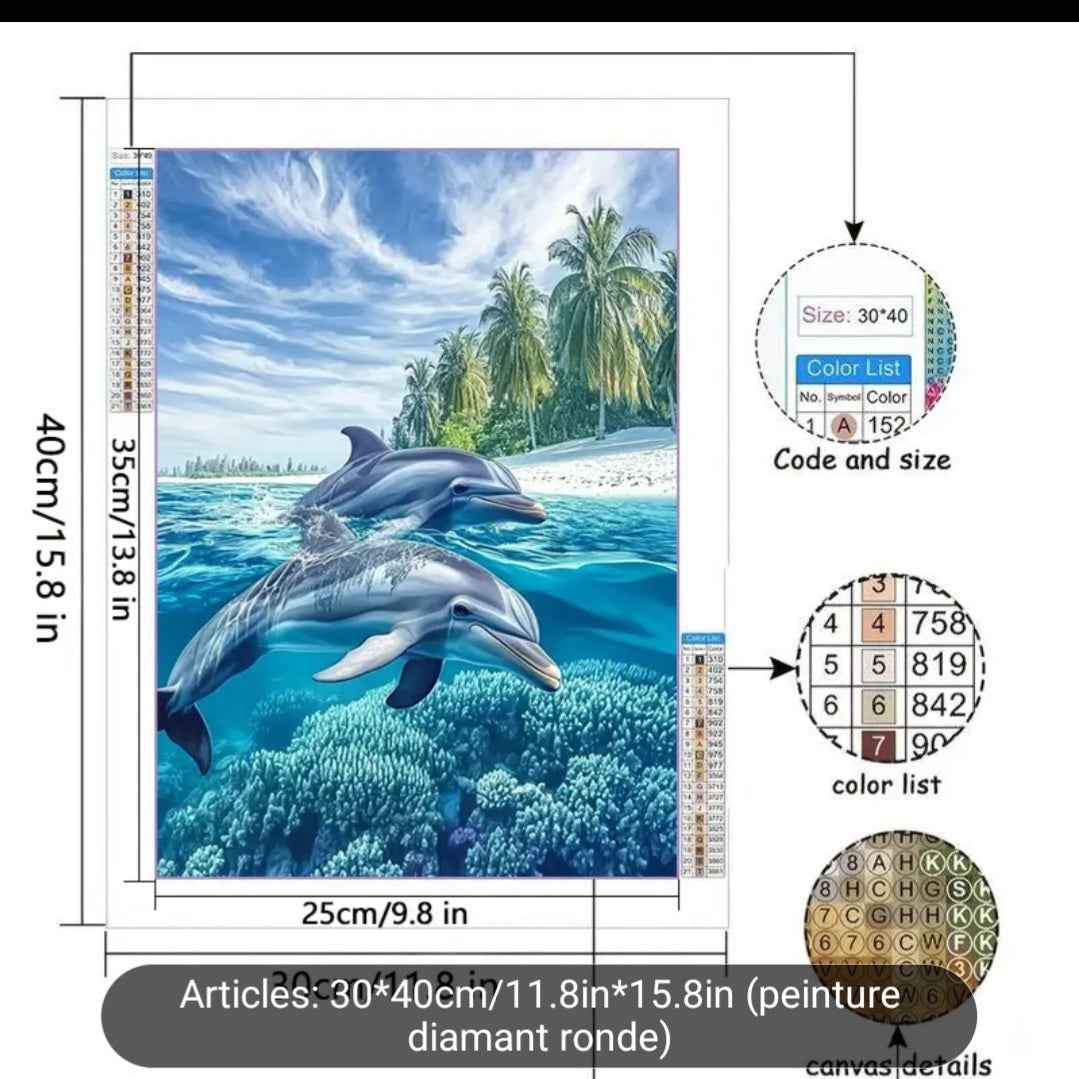 Peinture diamants dauphin : Créez votre chef-d'œuvre avec notre kit de peinture par numéros