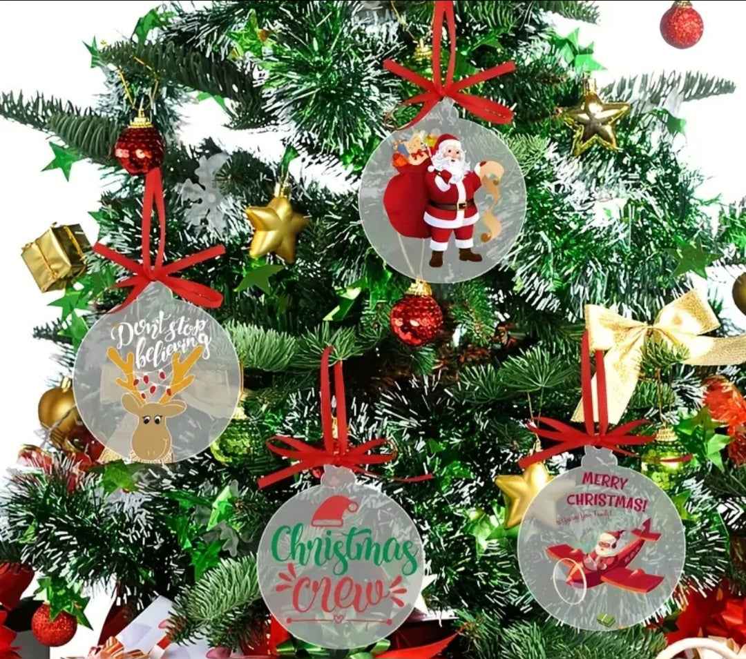 🎄 Décoration de Noël personnalisée – Acrylique avec ruban rouge 🎀